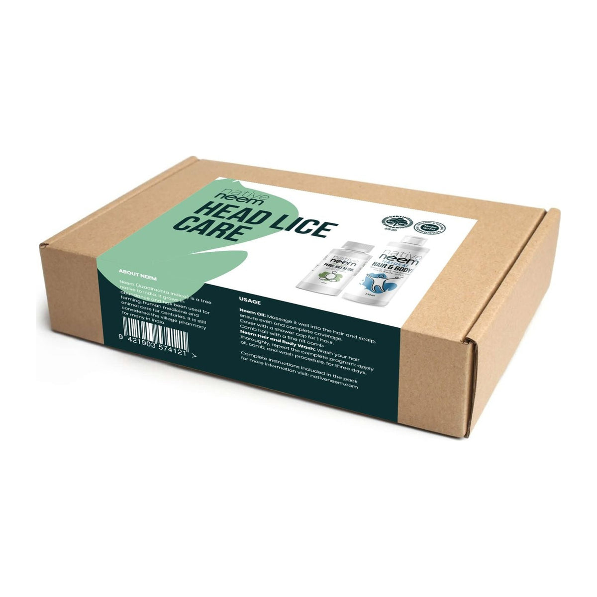 Native Neem head lice pack in its cardboard box
