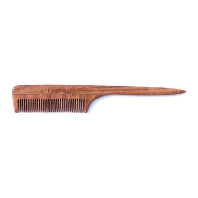Native Neem wooden neem comb with narrow teeth and a tail handle