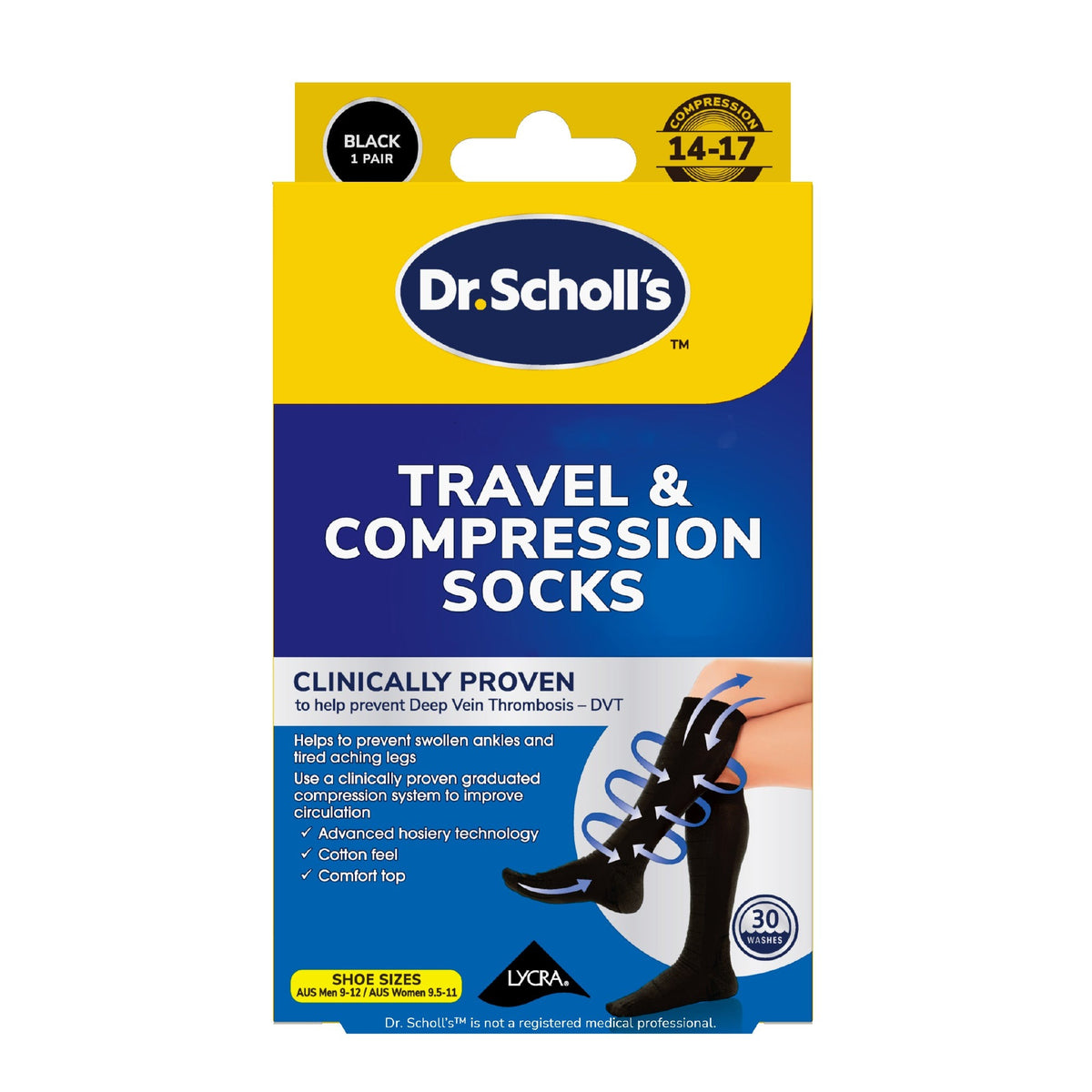 Dr Scholl's Travel and Compression Socks Black - Large