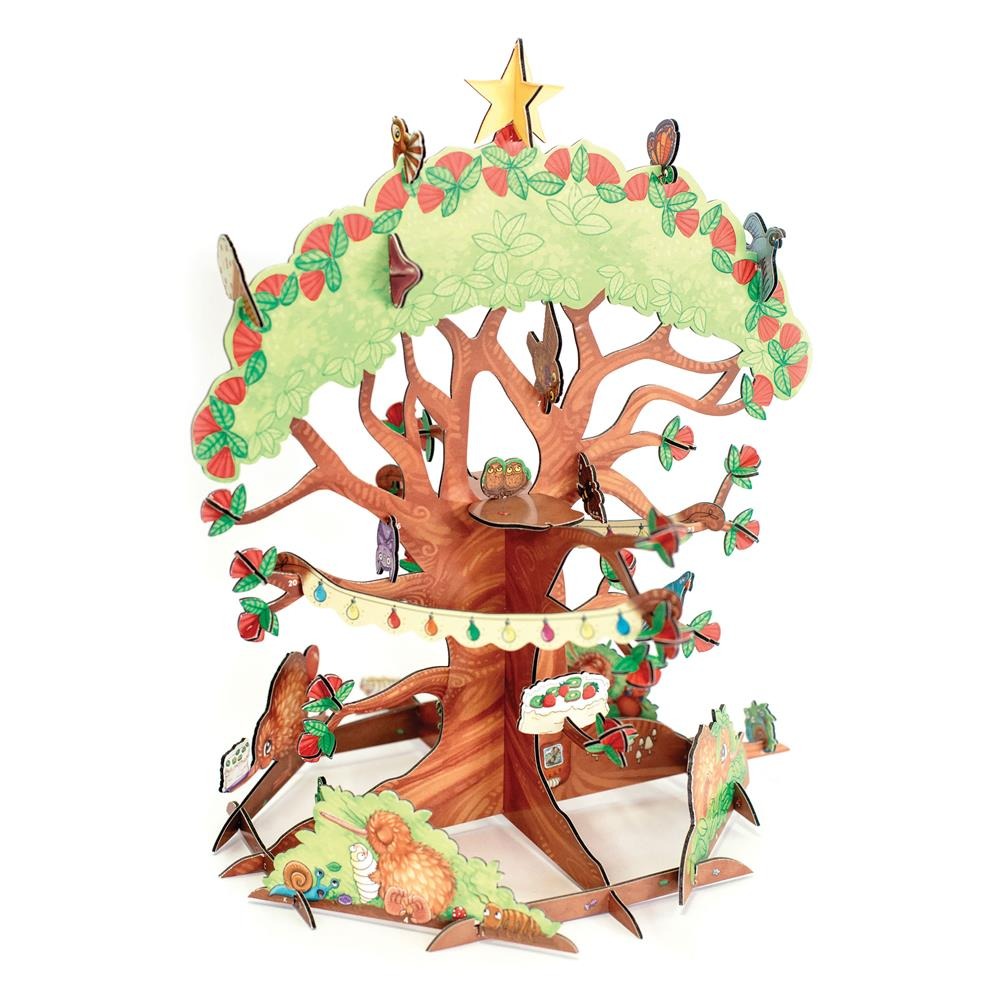 The assembled Kuwi advent calendar tree with all its characters in place