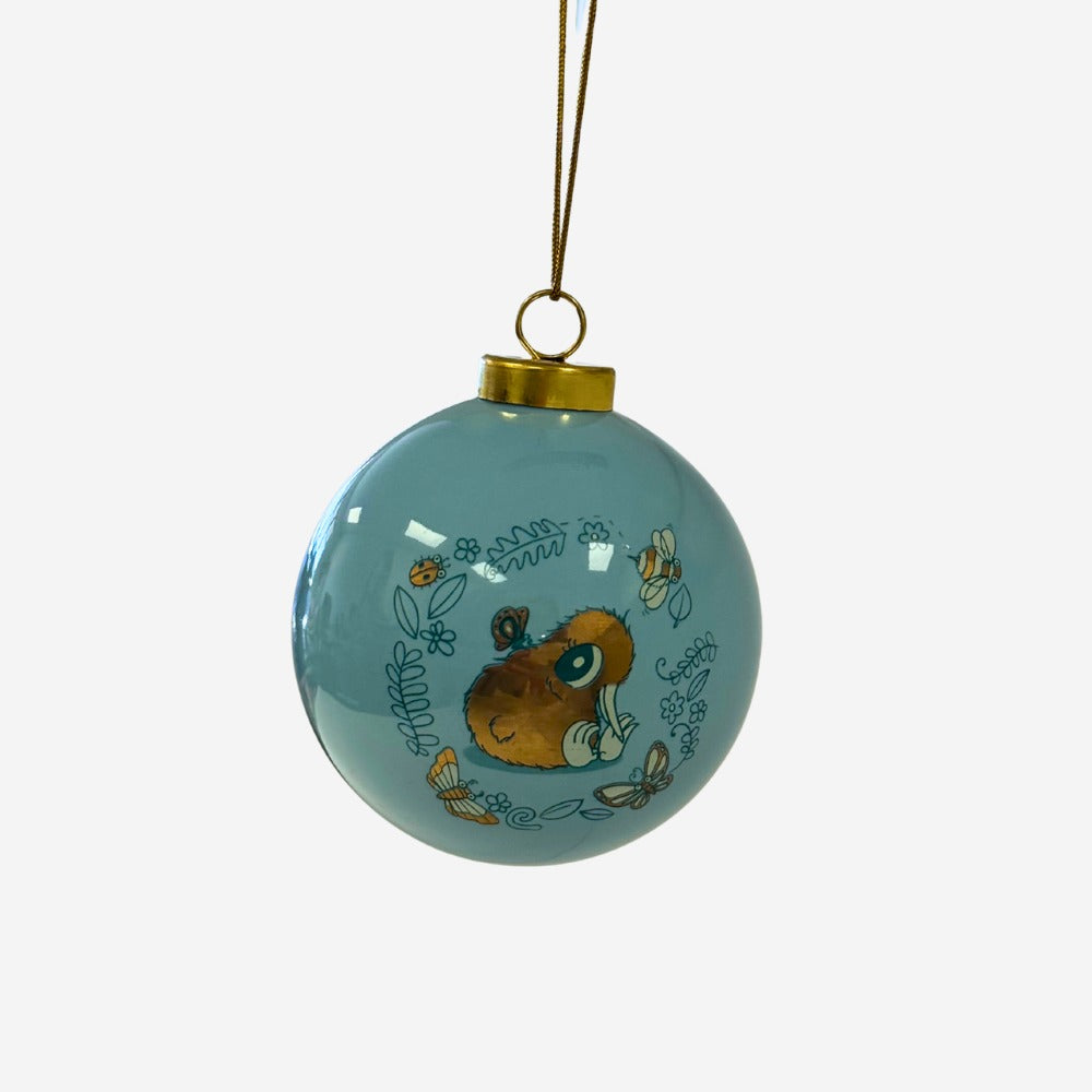 Kuwi Christmas bauble in blue and gold, porcelain with a gold cap