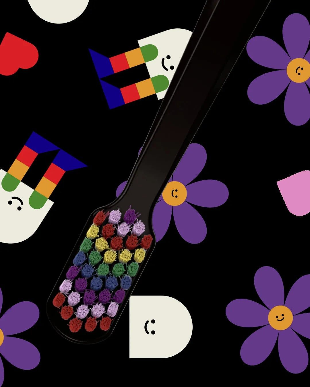 Curaprox CS 5460 Happy Lil Teeth Edition toothbrushes on the printed artwork