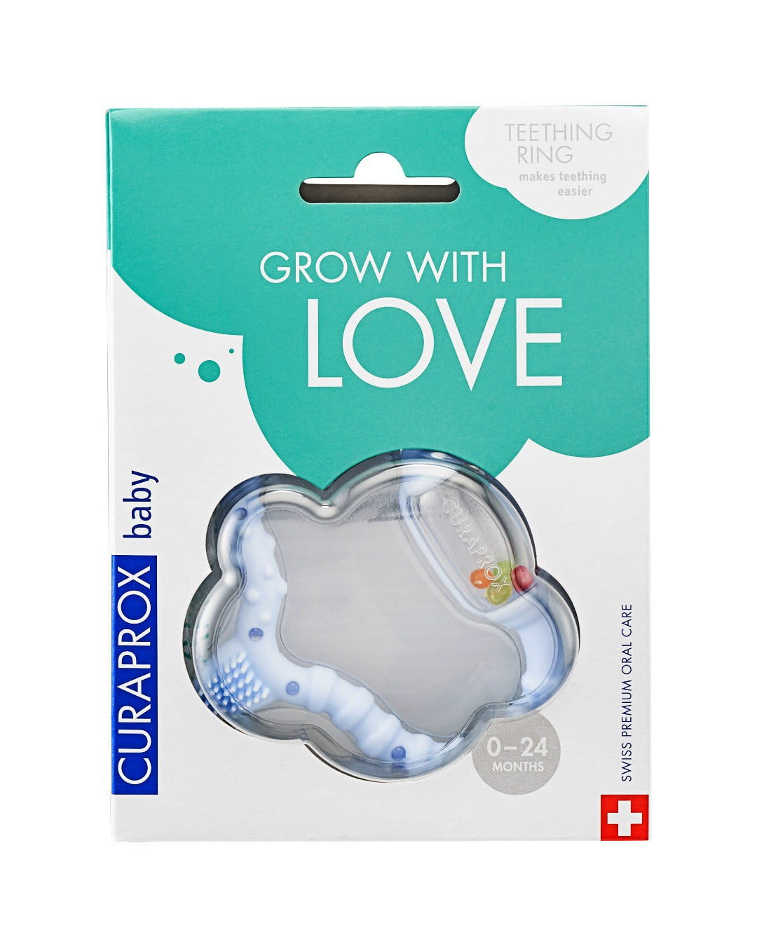 Curaprox baby teething ring in its Grow with Love pack