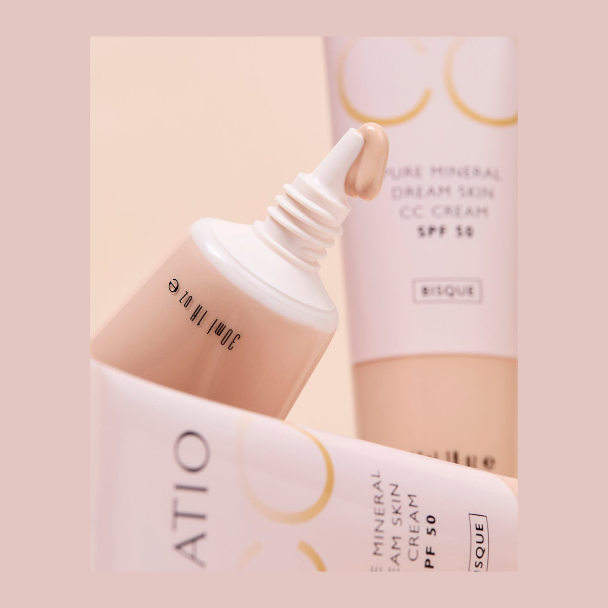 Natio Dream Skin CC Cream SPF50 Bisque 30ml styled in a set photograph