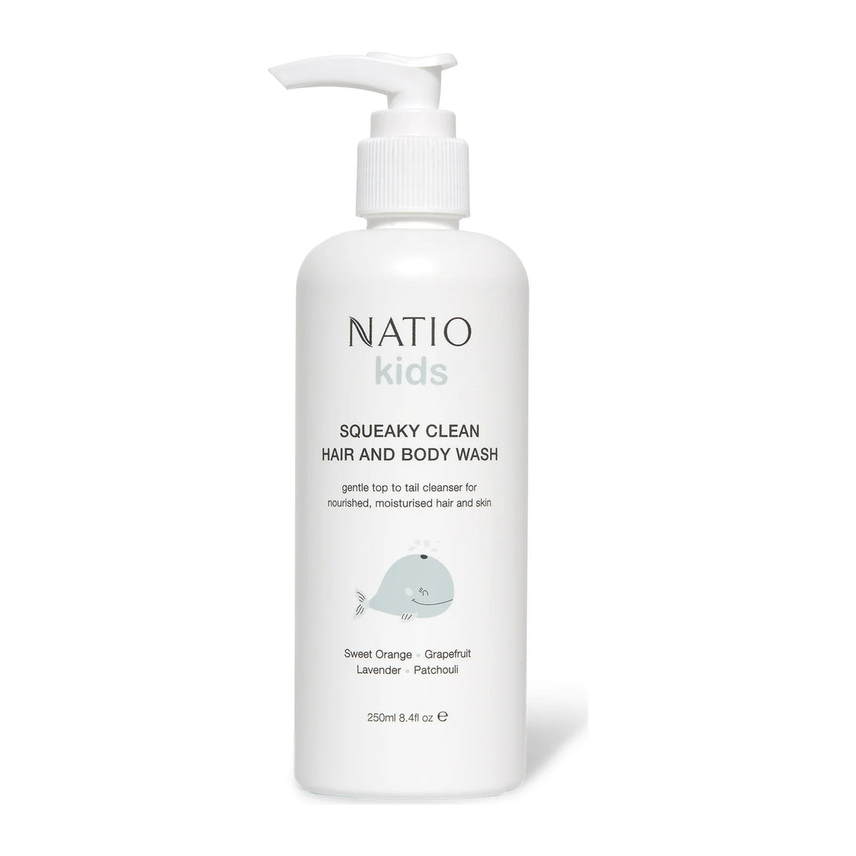 Squeaky Clean Hair & Body Wash 250ml by Natio, front of pack