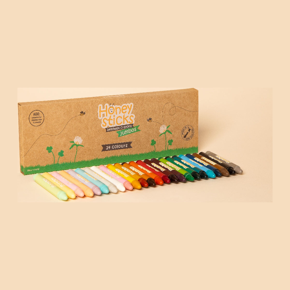 The Jumbo 24 Pack box opened flat with the crayons inside