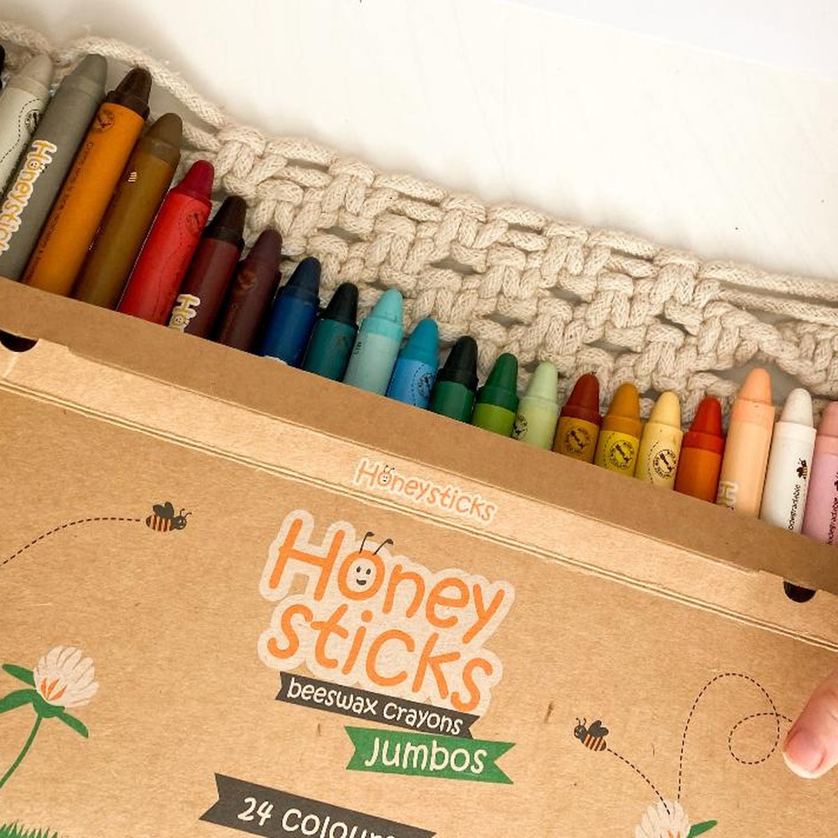 Close up of the crayons sitting in the 24 pack box