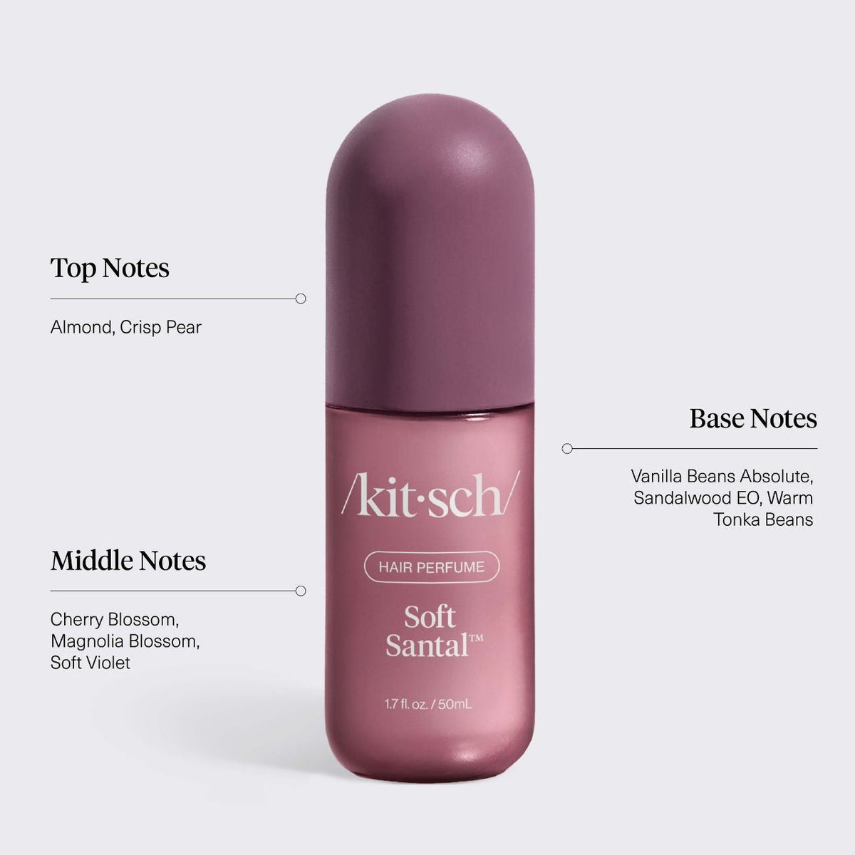 Soft Santal fragrance notes: almond and crisp pear, cherry blossom and magnolia, vanilla bean, sandalwood and tonka
