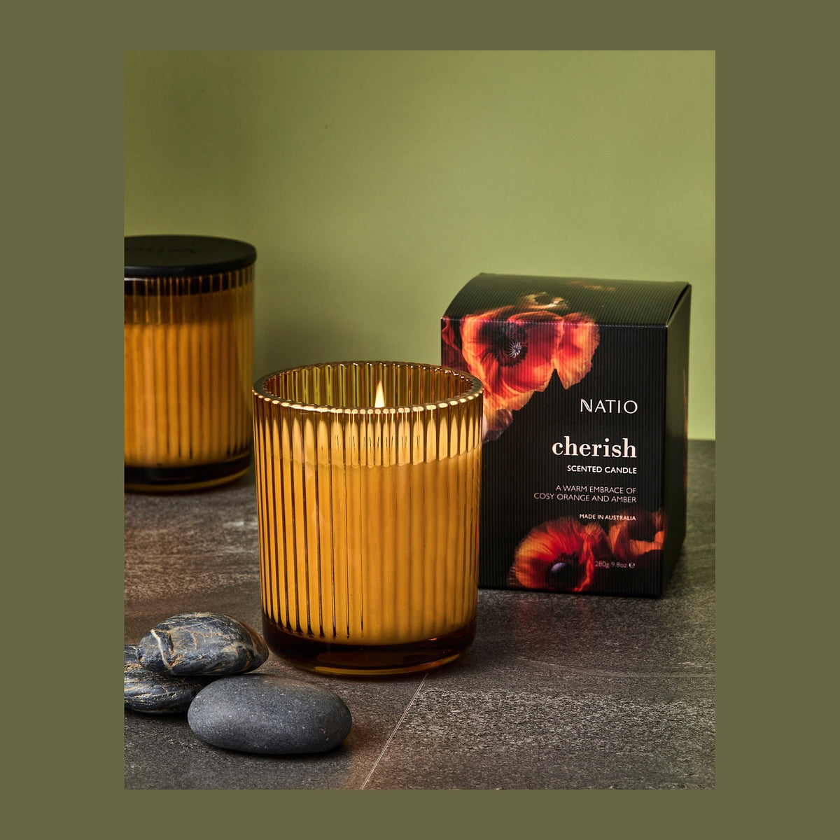 Natio Cherish Scented Candle 280g styled in a set photograph