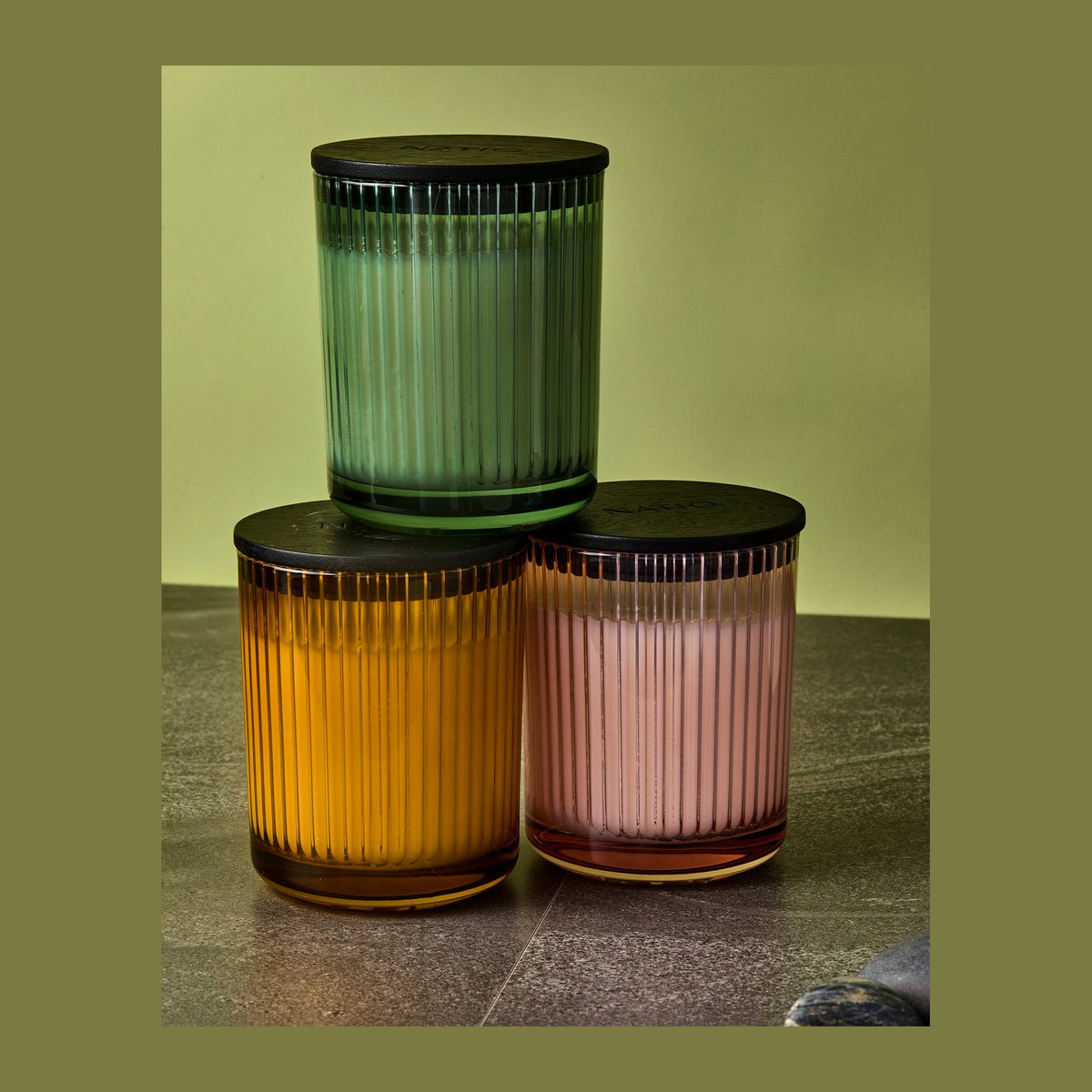 Natio Cherish Scented Candle 280g styled in a set photograph