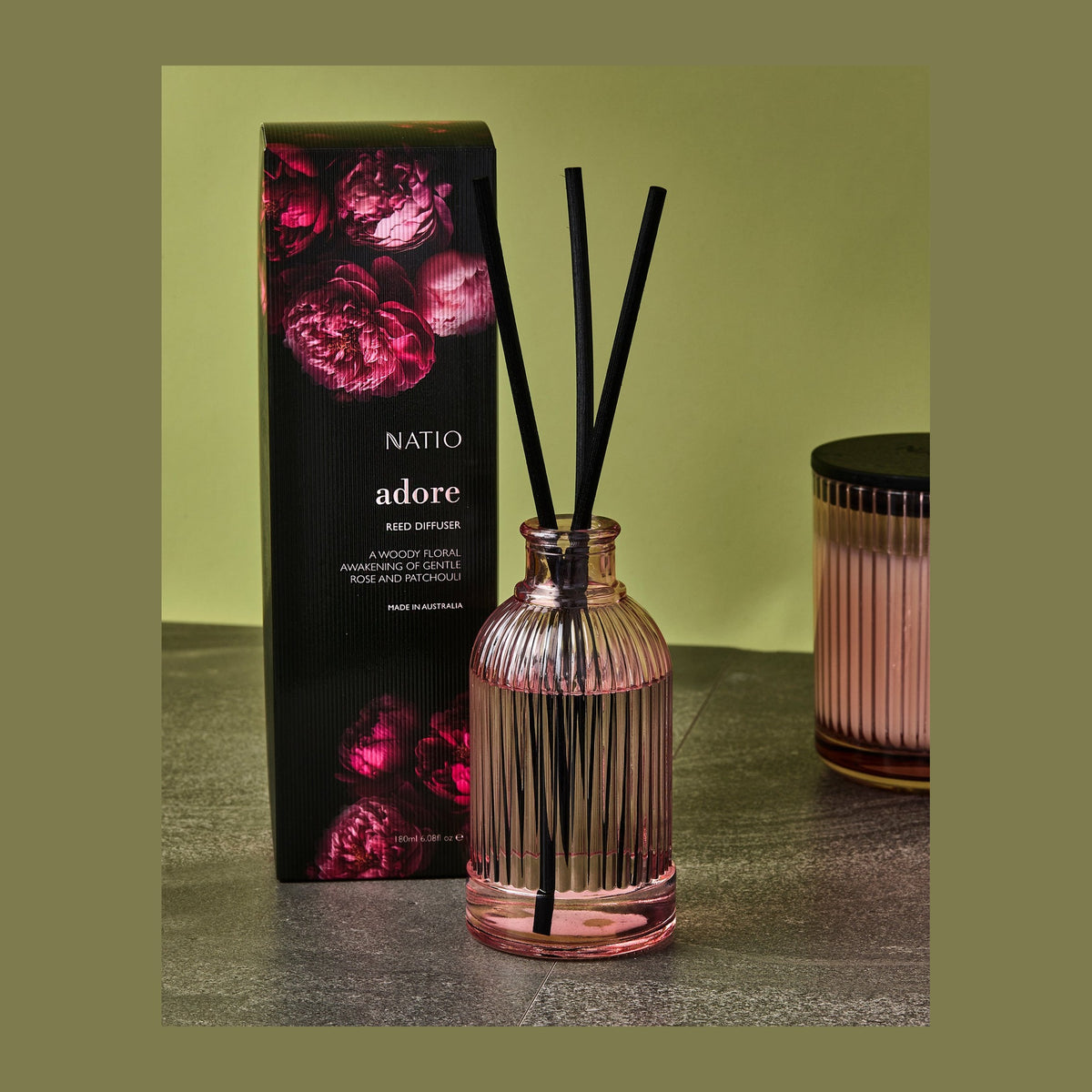 Natio Adore Reed Diffuser 180g styled in a set photograph