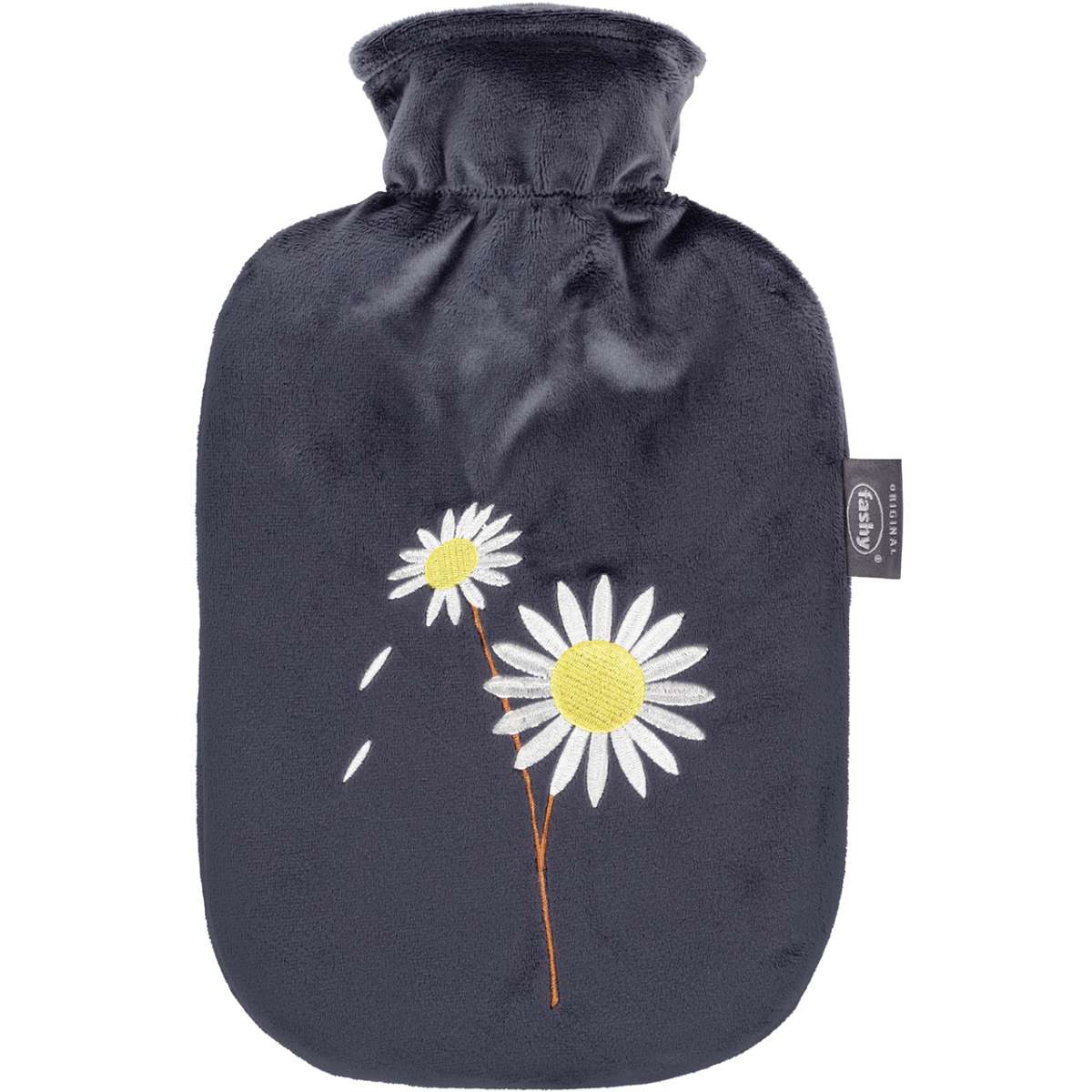 Hot Water Bottle with Plush Cover Daisy Charcoal 2.0L-FASHY-Matakana Pharmacy