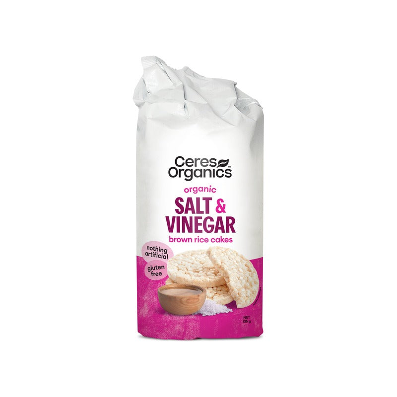 Ceres Organics Organic Brown Rice Cakes, Salt & Vinegar 135g, front of pack