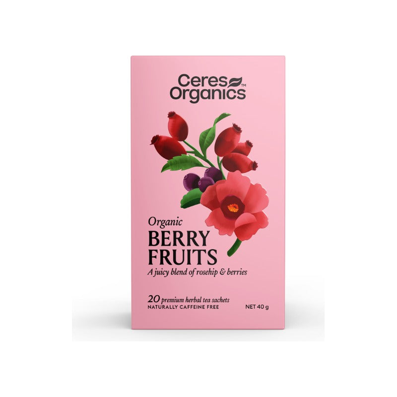 Ceres Organics Organic Berry Fruits Herbal Tea 20 Bags, front of pack