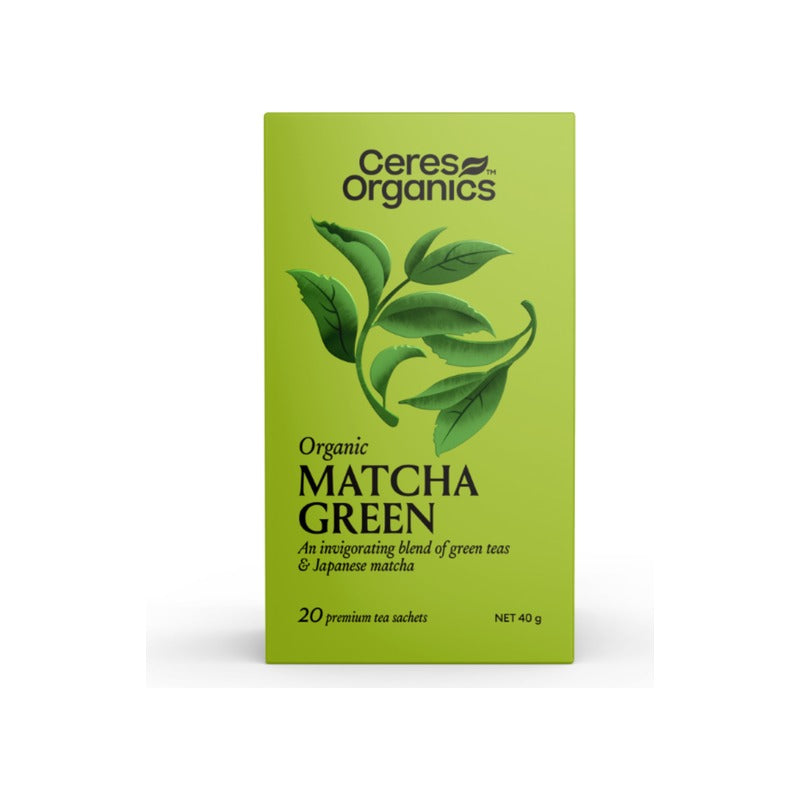 Ceres Organics Organic Matcha Green Tea 20 Bags, front of pack
