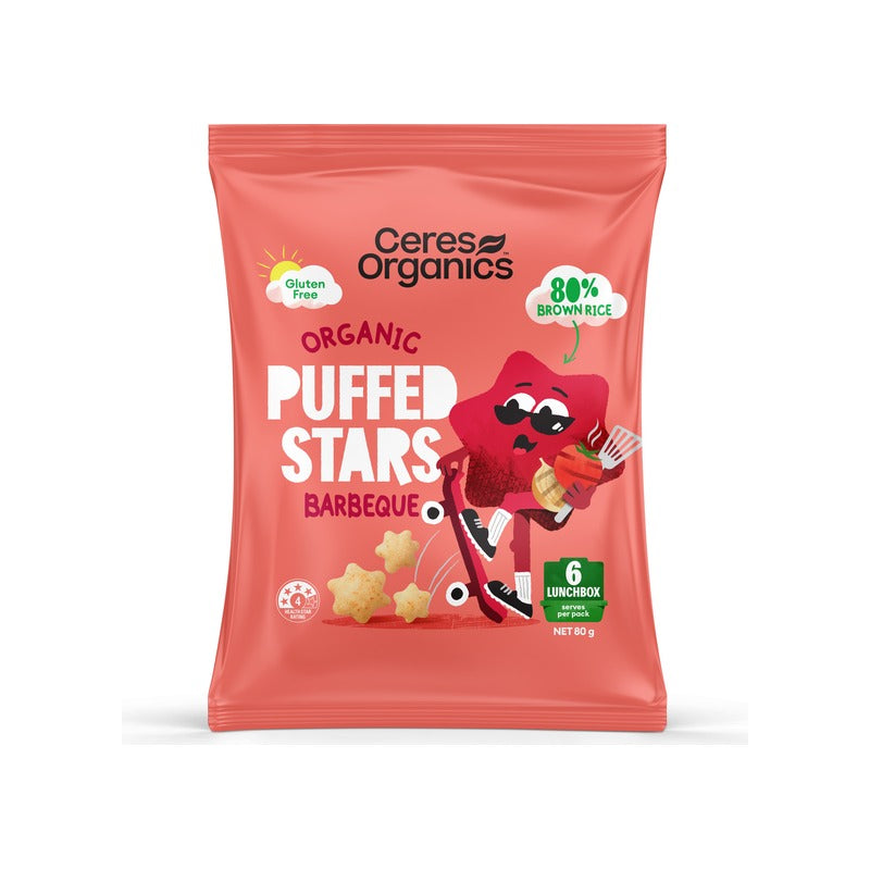 Ceres Organics Organic Puffed Stars Barbeque 80g, front of pack