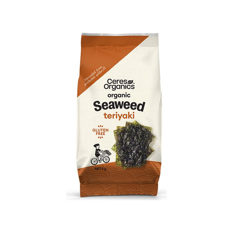 Ceres Organics Organic Roasted Seaweed, Teriyaki Nori Snack 5g, front of pack