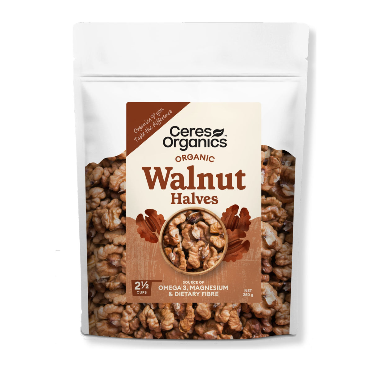 Organic Walnut Halves 250g Pouch, front of pack
