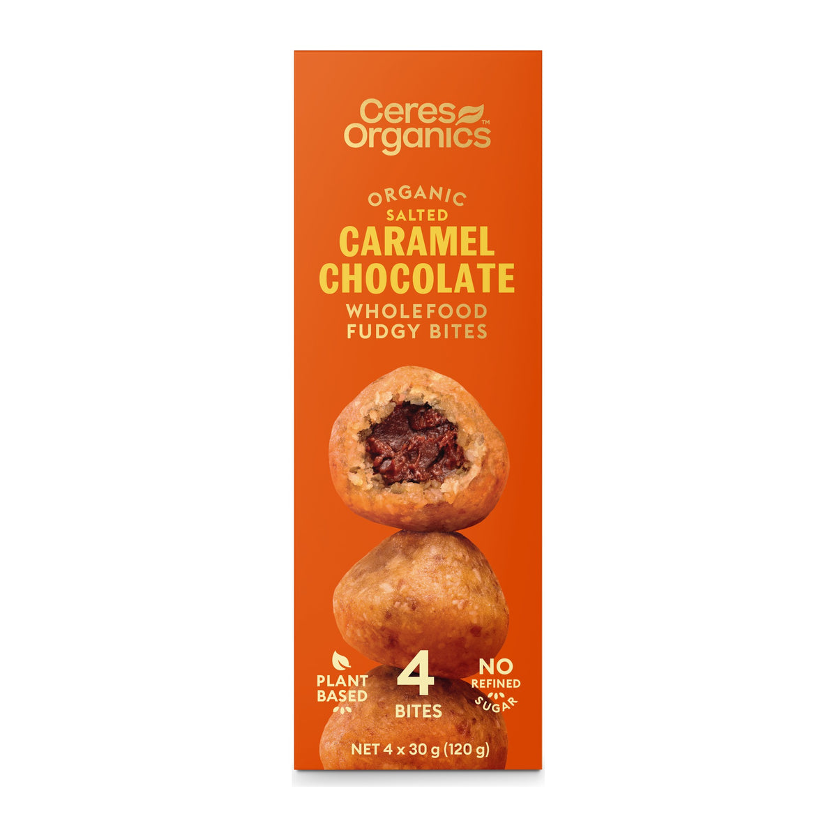 Organic Wholefood Fudgy Bites Caramel Chocolate 120g, front of pack
