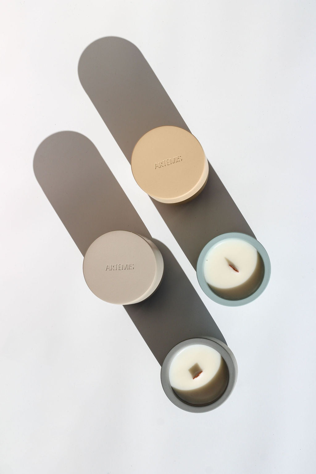 Two Artemis candles lit, seen from above