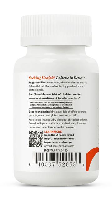 Iron Chewable 60 Tablets-Seeking Health-Matakana Pharmacy