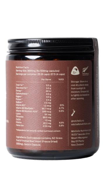 Beef Heart Capsules Jar | 150 Capsules-Mitchells Nutrition-Matakana Pharmacy
