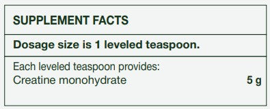 Supplement facts label with dosage information on a white background