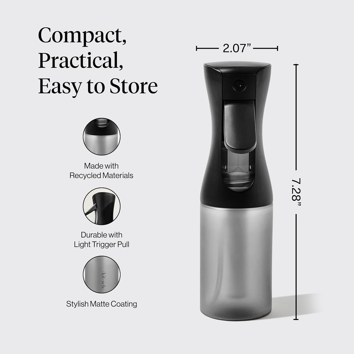 Recycled Plastic Continuous Spray Bottle - Black-KITSCH-Matakana Pharmacy