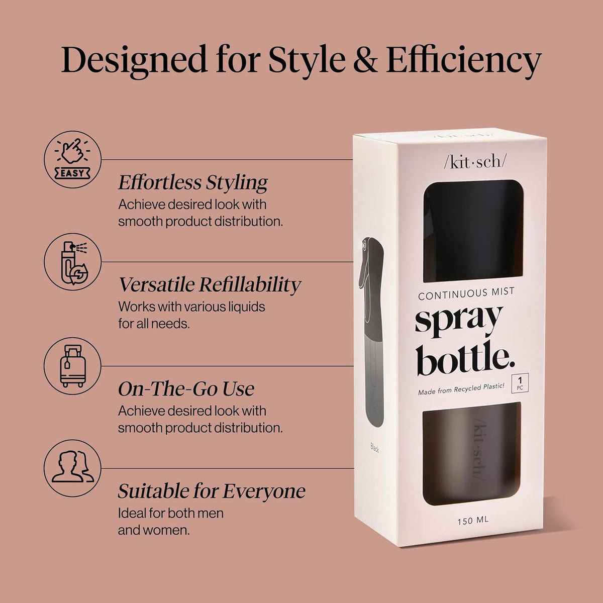 Recycled Plastic Continuous Spray Bottle - Black-KITSCH-Matakana Pharmacy