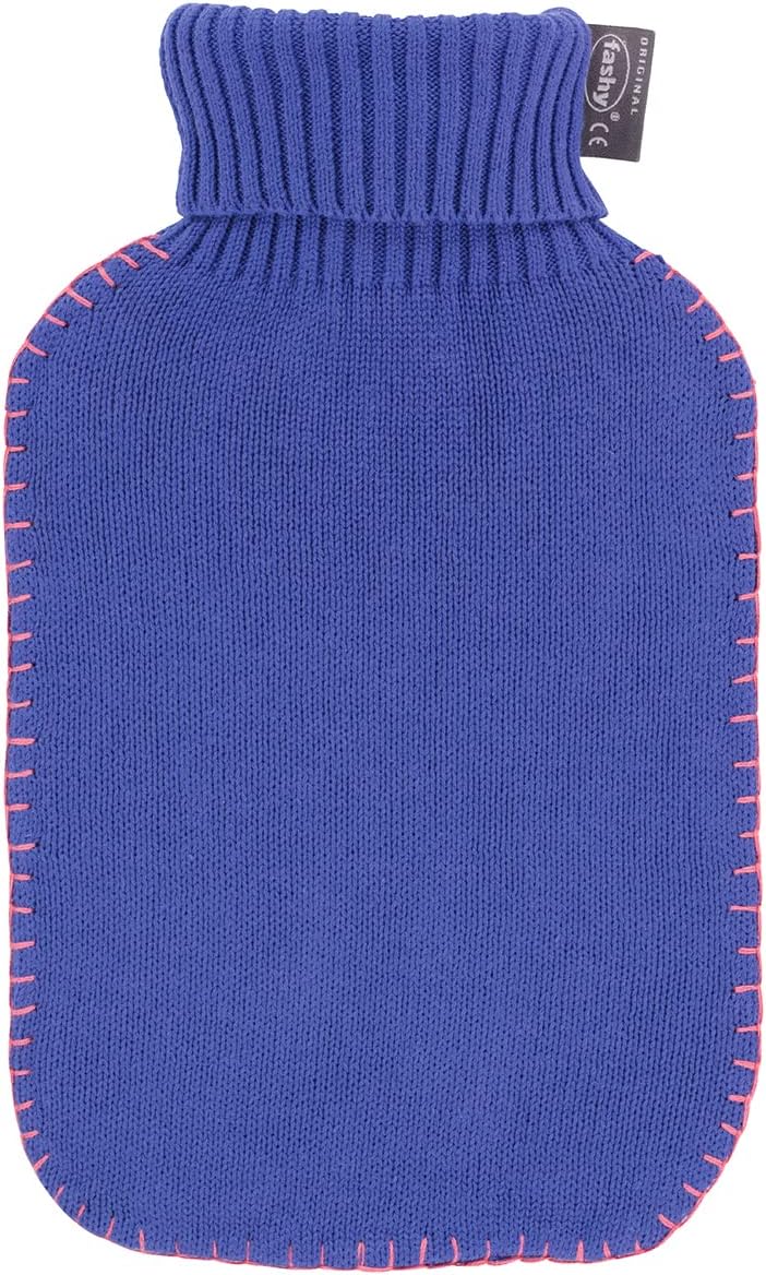 Hot Water Bottle Knitted Turtle Neck Cover + Stitched Seams Blue 2.0L-FASHY-Matakana Pharmacy