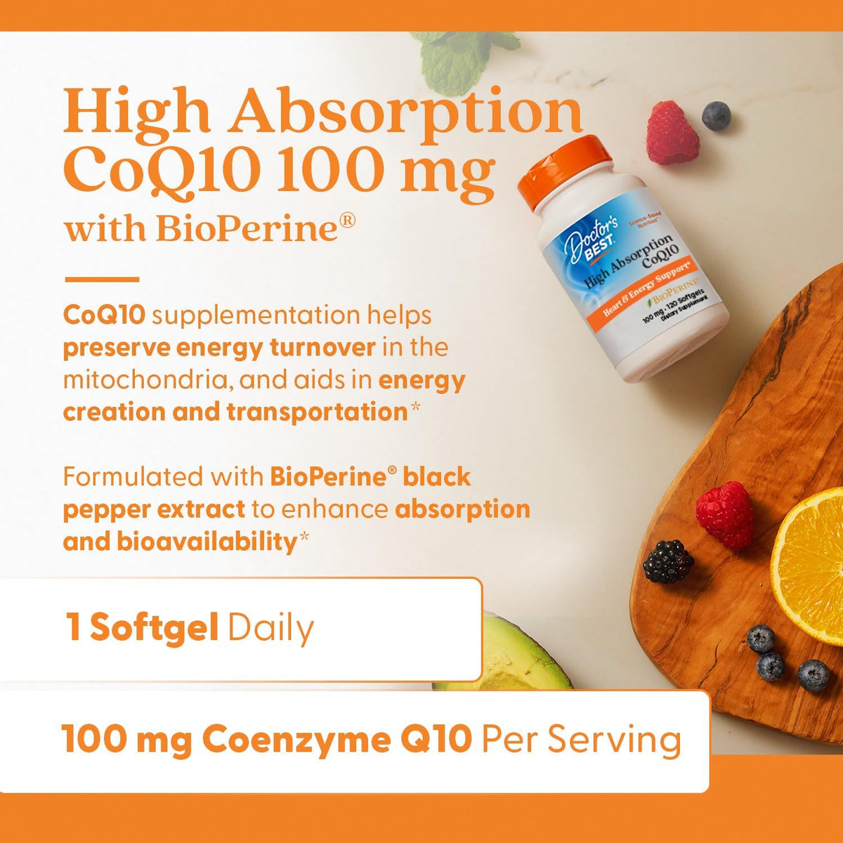 High Absorption CoQ10 with BioPerine 100mg 60 Capsules-Doctor's Best-Matakana Pharmacy