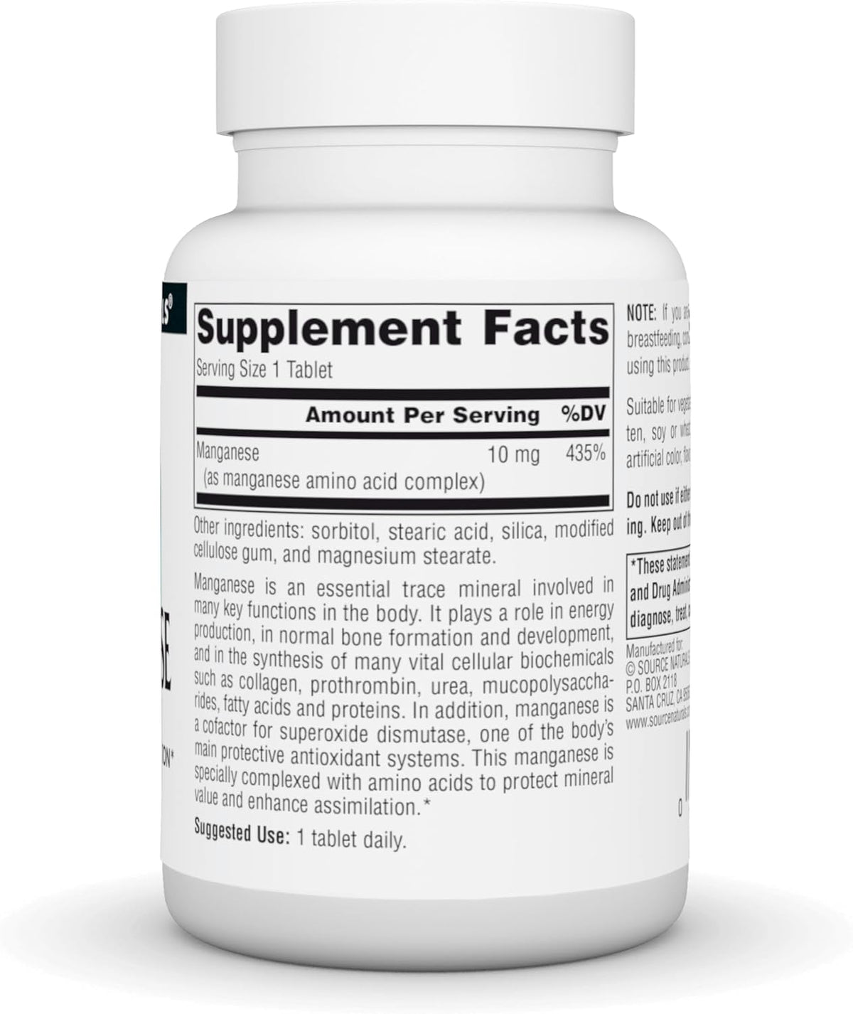 Manganese (10mg) 100t-Source Naturals-Matakana Pharmacy