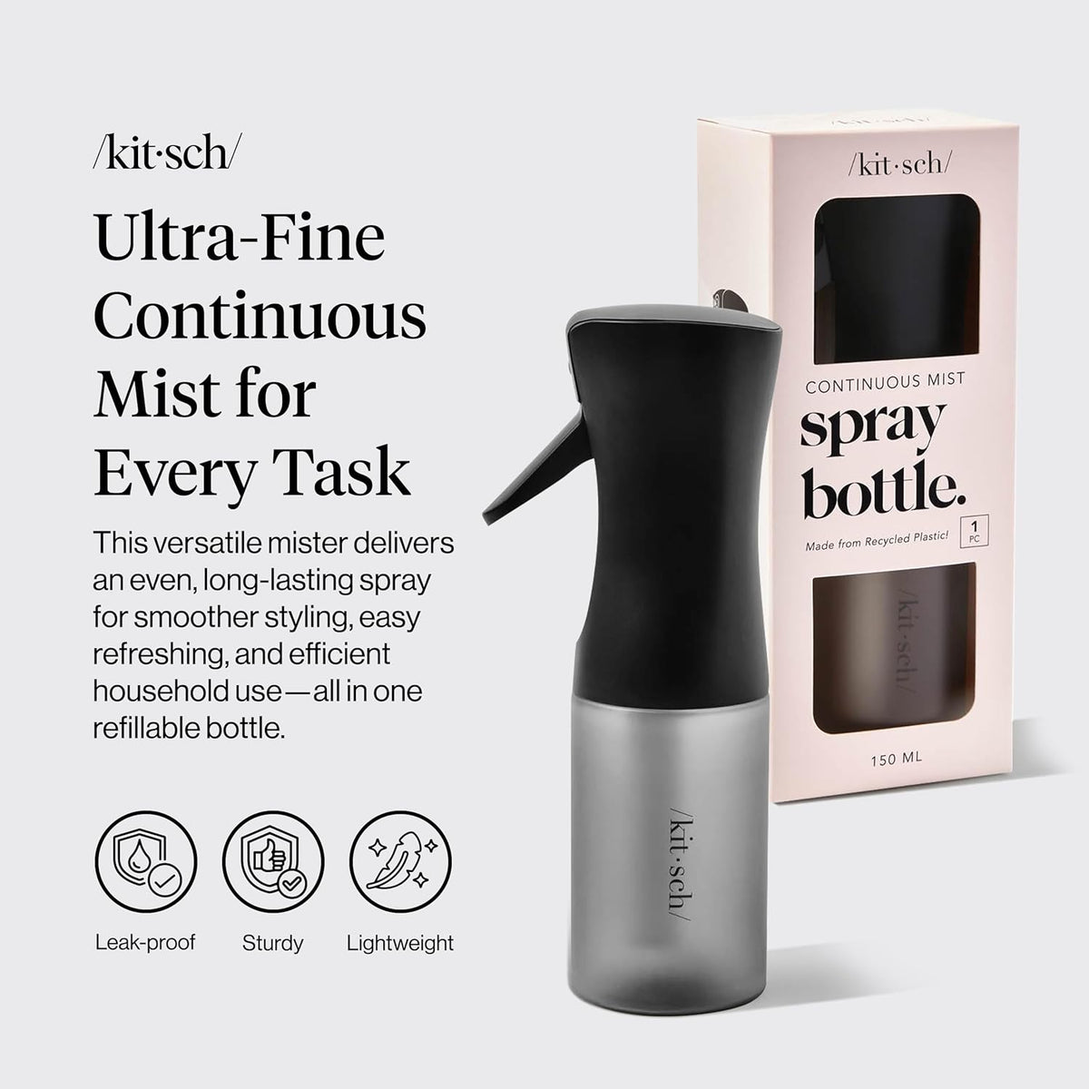 Recycled Plastic Continuous Spray Bottle - Black-KITSCH-Matakana Pharmacy