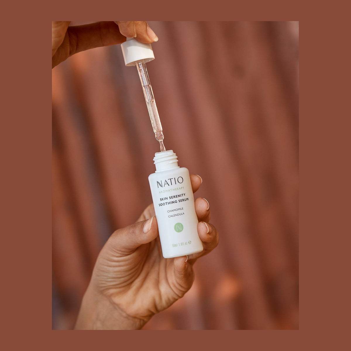 Natio Skin Serenity Soothing Serum 50ml shown in use