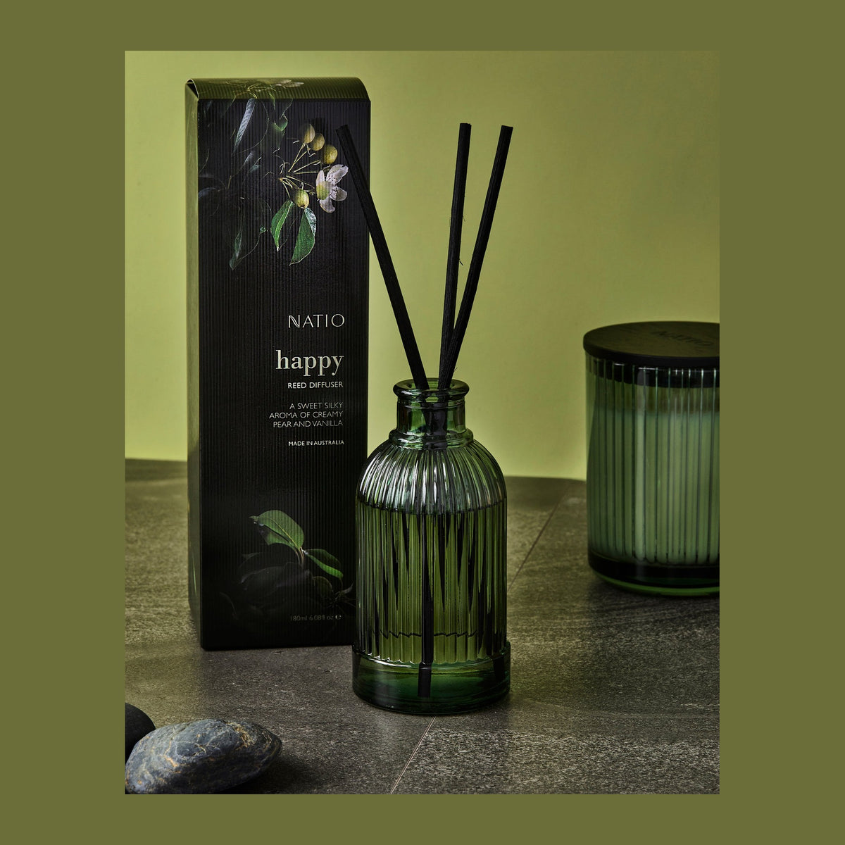 Natio Reed Diffuser Happy 150ml 2023 styled in a set photograph