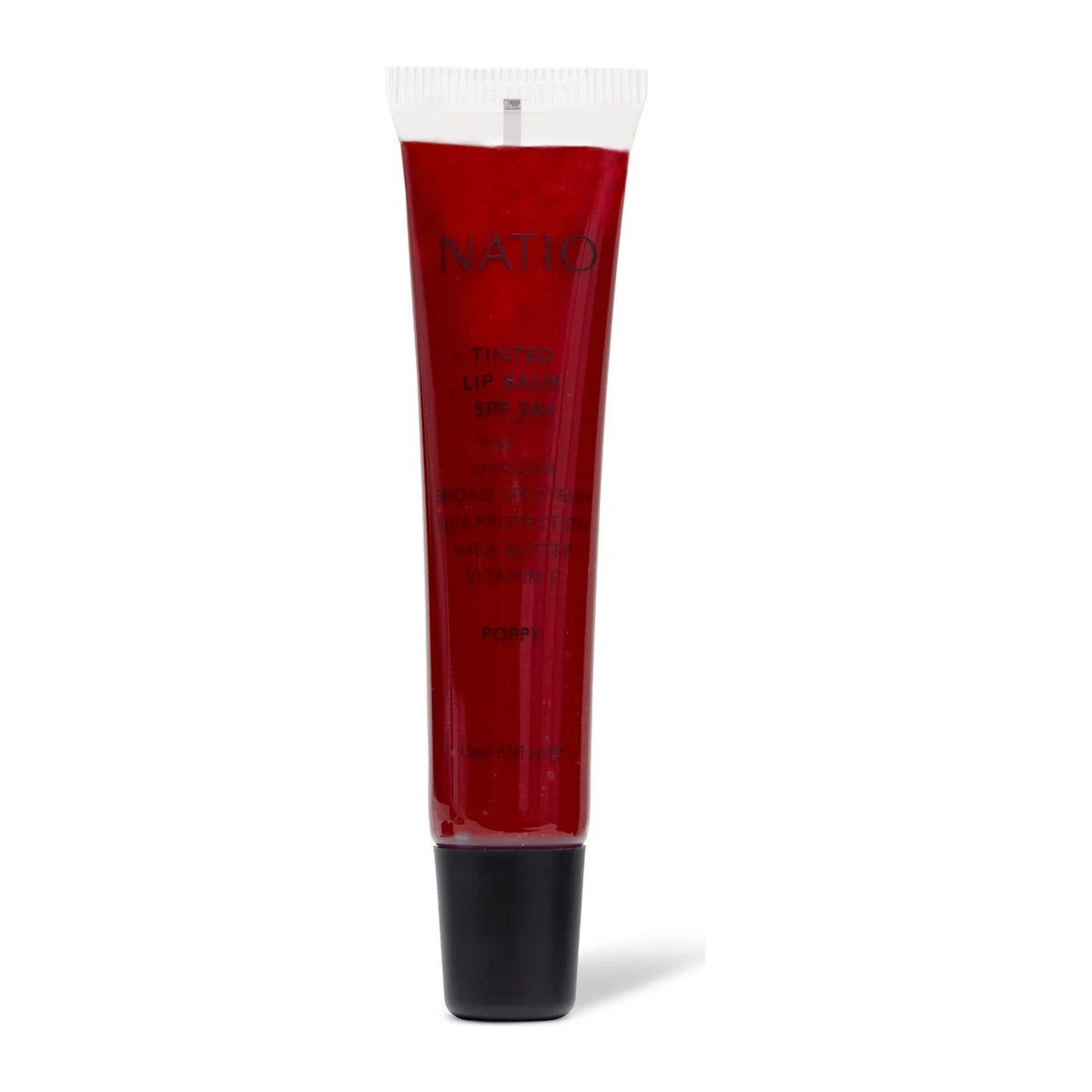 Tinted Lip Balm SPF50+ Poppy 15ml by Natio, front of pack