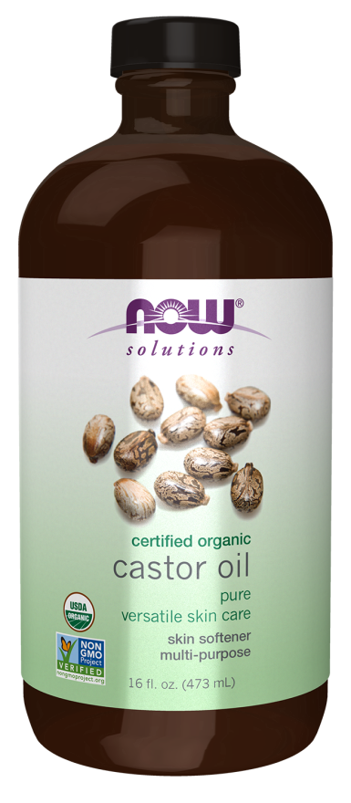 Castor Oil Organic in Glass Bottle 473ml-NOW Supplements-Matakana Pharmacy