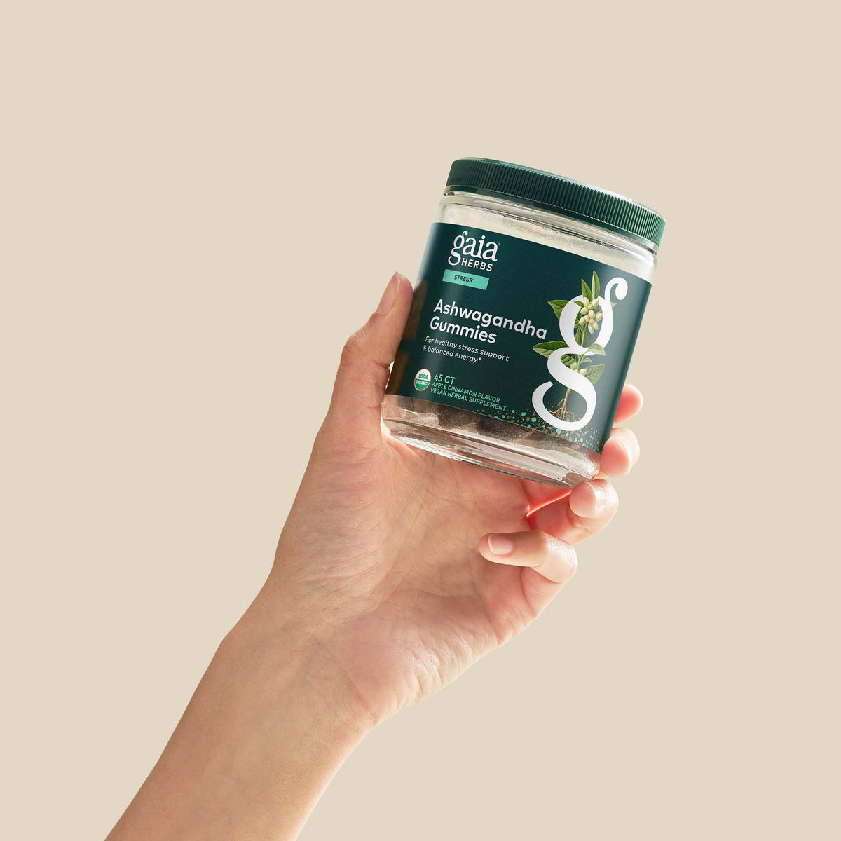 Gaia Herbs Ashwagandha Gummies held in hand