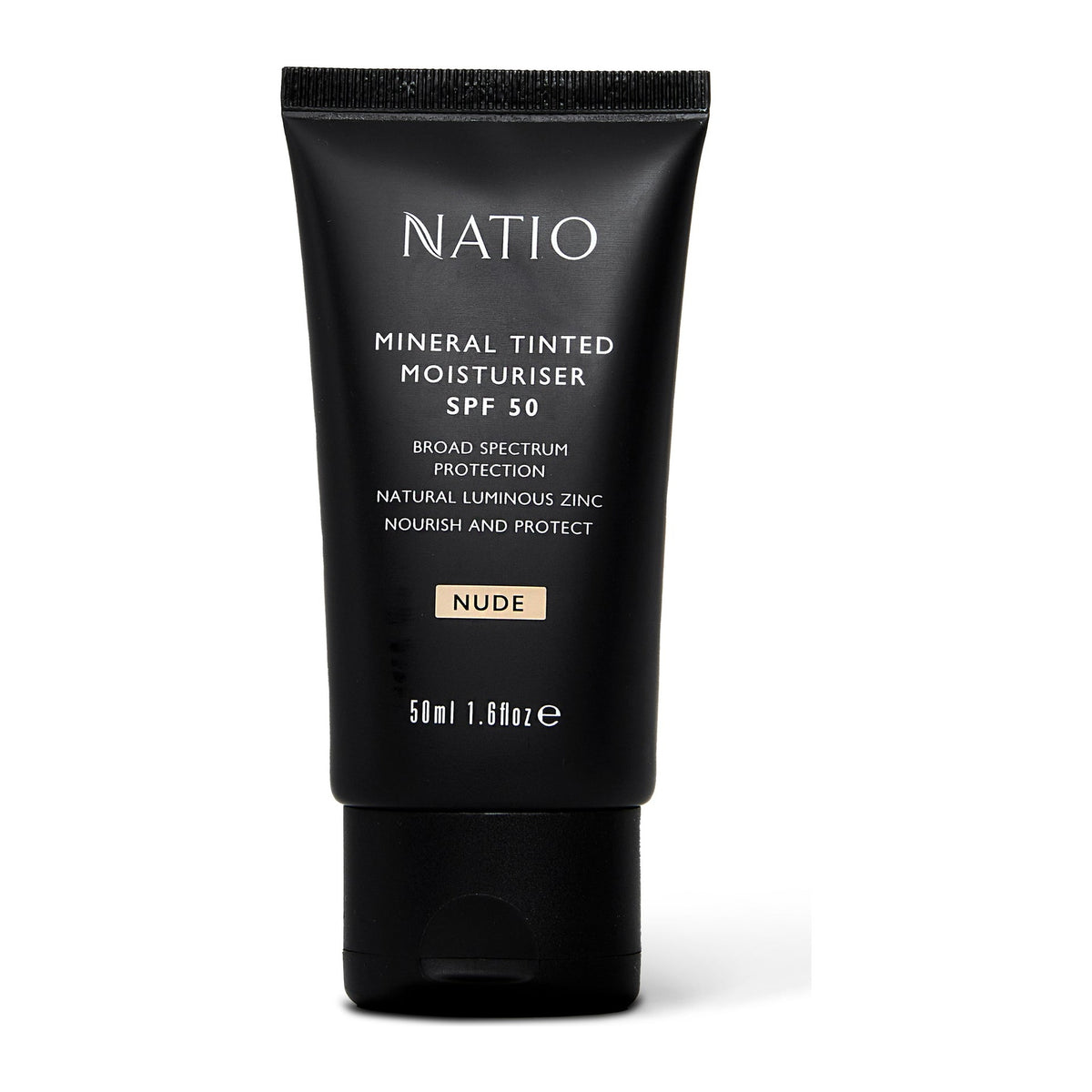 Mineral Tinted Moisturiser SPF50+ Nude by Natio, front of pack