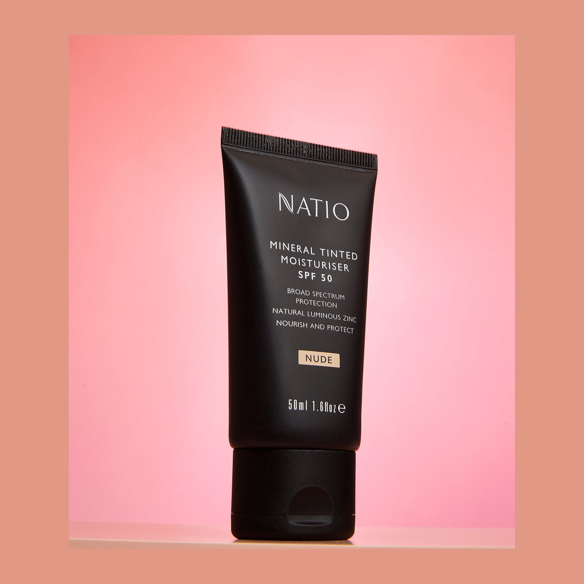 Natio Mineral Tinted Moisturiser SPF50+ Nude styled in a set photograph