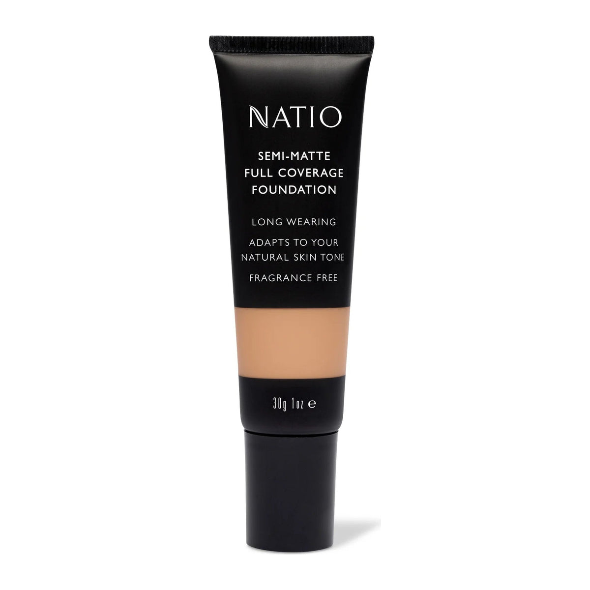 Semi Mat Full Cov Fnd Hnut 30g by Natio, front of pack