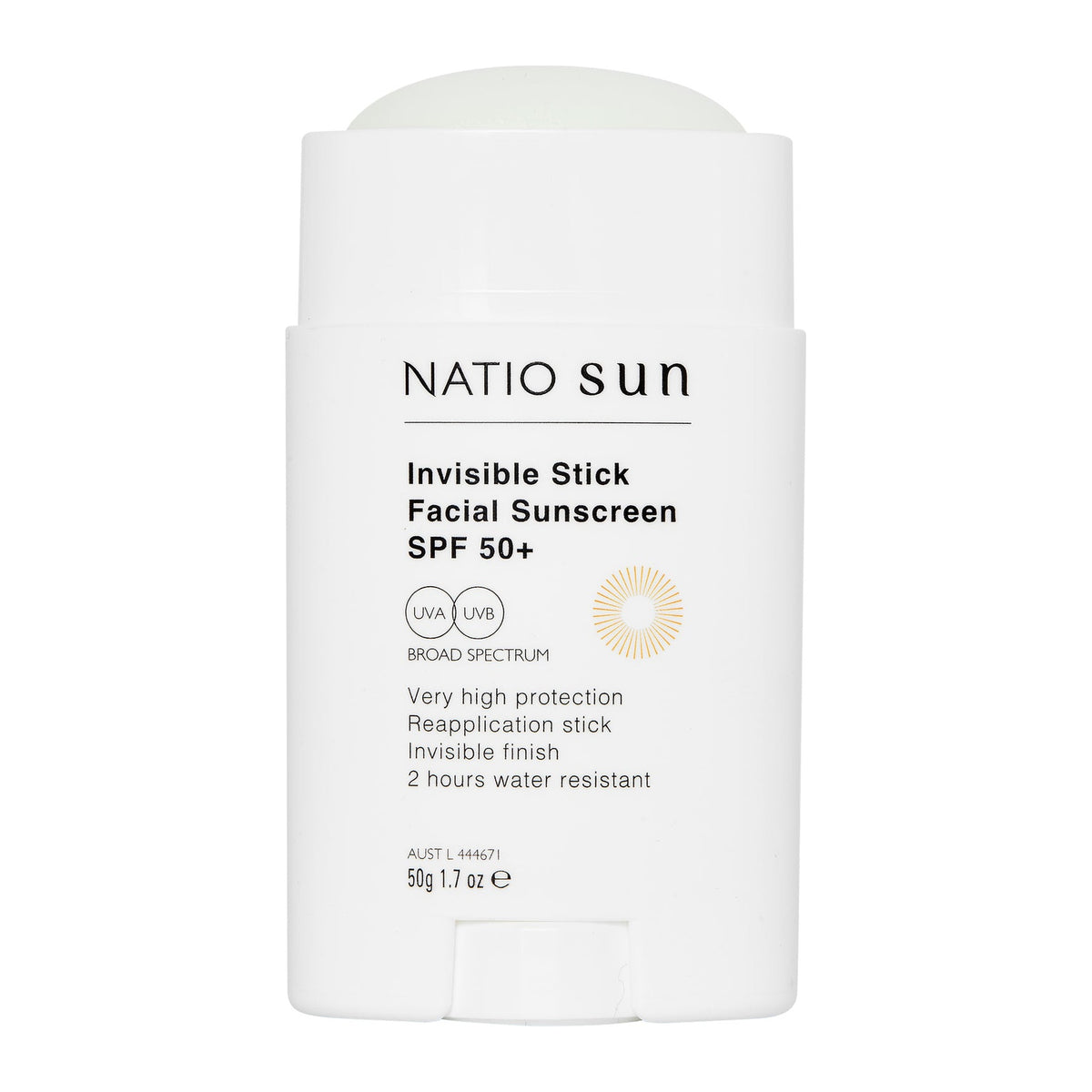 Invisible Stick Face SunScreen SPF50+ 50g by Natio, product shot