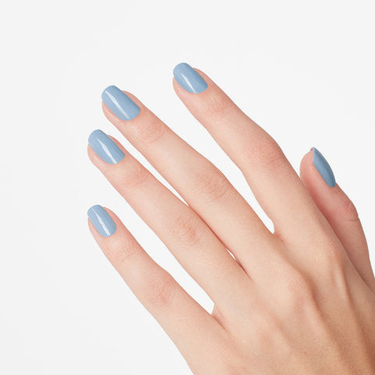 A manicure painted in OPI Mali-Blue Shore