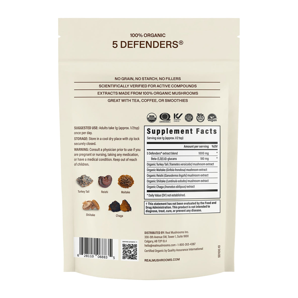 5 Defenders Powder 100g by Real Mushrooms