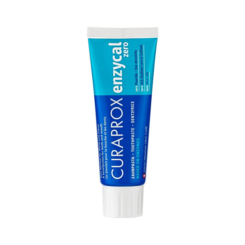 Curaprox Enzycal zero fluoride-free toothpaste 75ml, front of tube