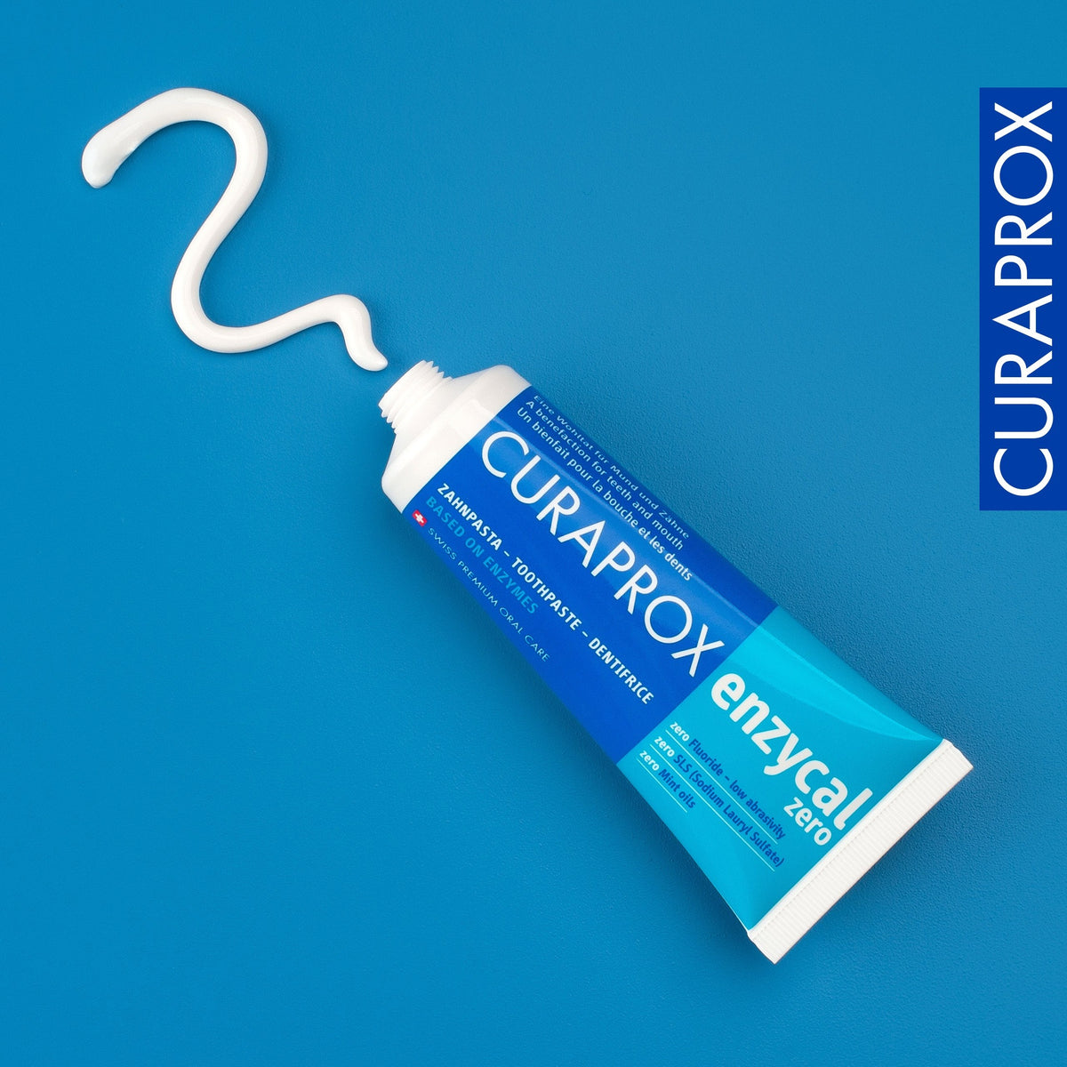Curaprox Enzycal zero toothpaste squeezed from the tube