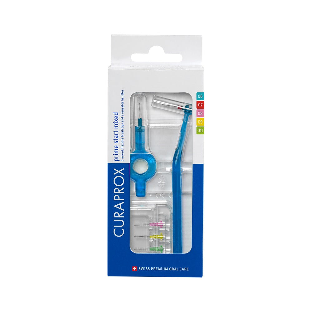 Curaprox prime start mixed interdental brush set in its blister pack