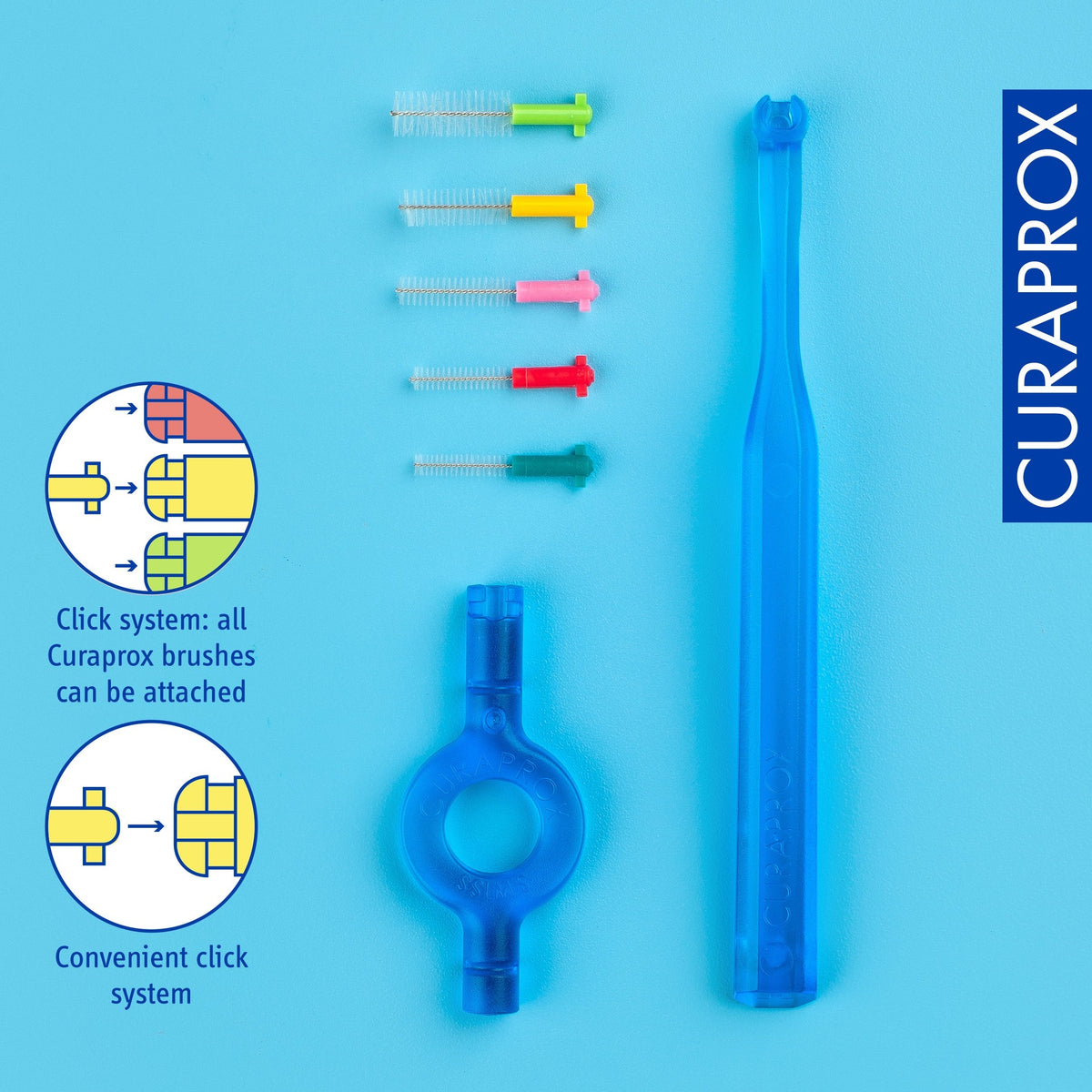 Curaprox CPS prime brushes in all five sizes with the holder