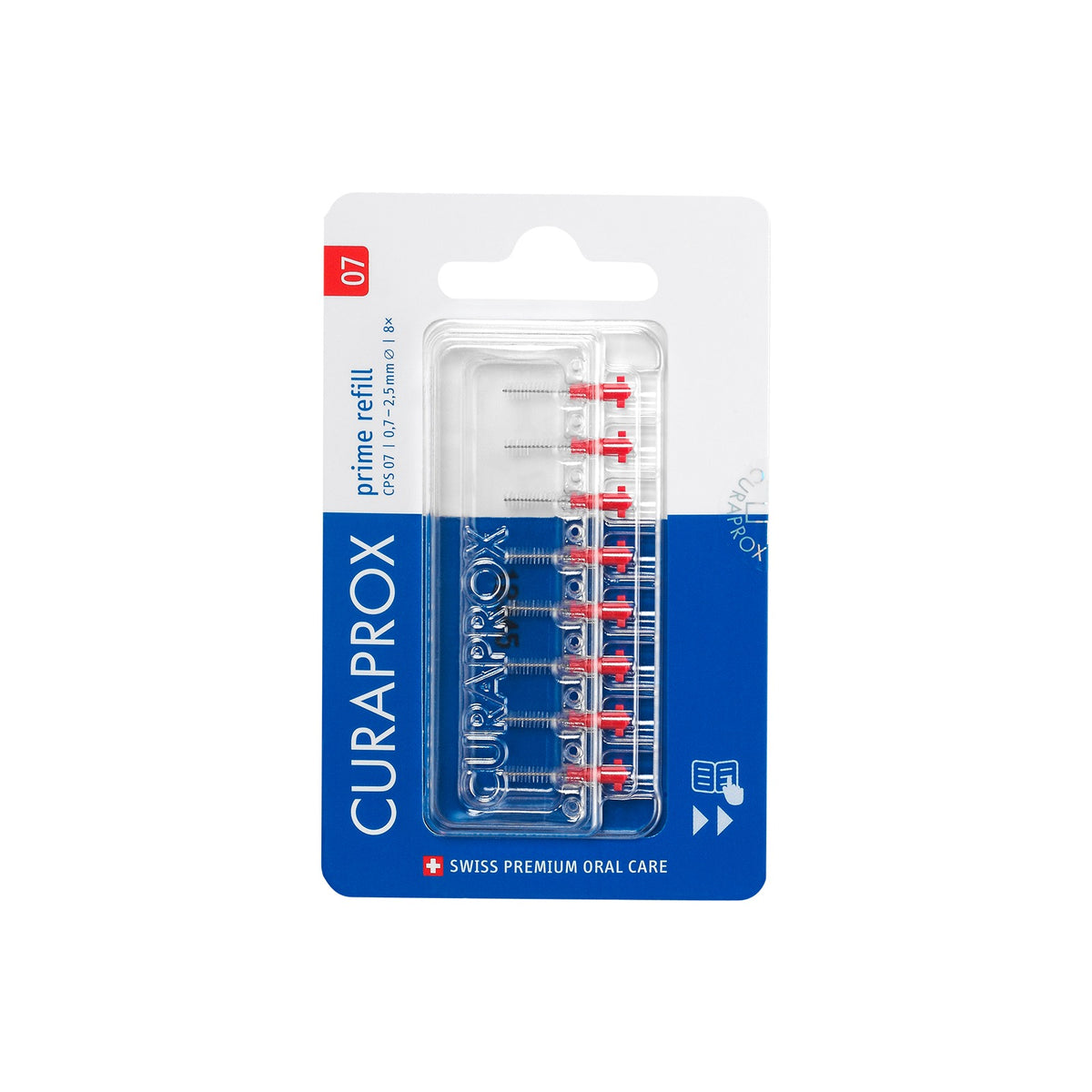 Curaprox CPS 07 prime interdental brush refills, pack of 8 in its blister pack