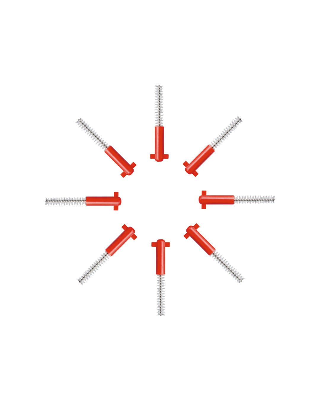 Eight Curaprox CPS 07 prime interdental brushes laid out